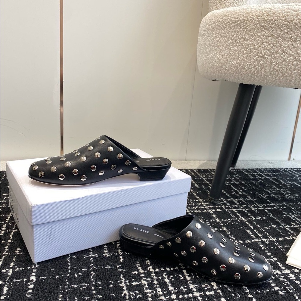 KHAITE Black Leather Studded Slip-On Mules - Picture 3 of 8